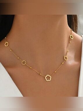 Gold Plated Stainless Steel Clover Necklace